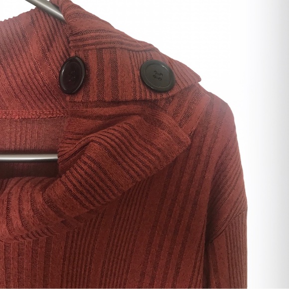 LILY MORGAN Ribbed Rust Knit Cowl Neck Long Sleeve Button Collar Sweater - Picture 3 of 5